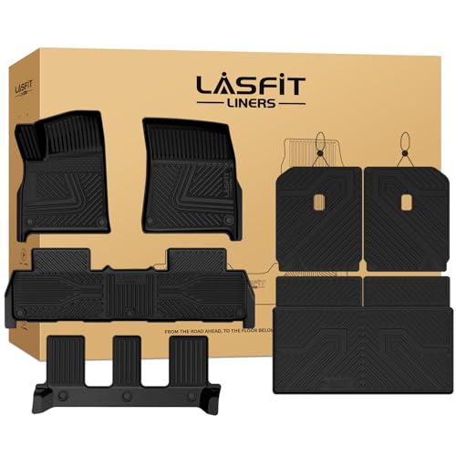 LASFIT Floor Mats&Trunk Mat&Backrest Mat for Rivian R1S 2024 2023 2022, TPE All Weather Floor Mats Custom Fit Floor Liner&Cargo Mat for R1S 2022-2024 Full Set Car Mats and Cargo Liner - size: 5)2022-2024|Rivian R1S|Floor&Cargo&Backrest Mat