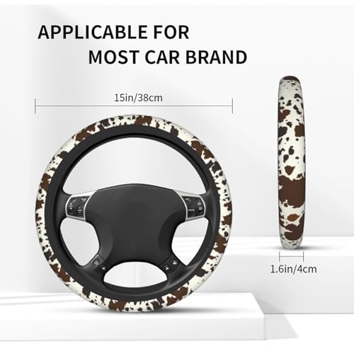 Brown Western Cow Print Steering Wheel Cover for Women Men with 2 Pcs Car Coasters, 15 Inches Neoprene Anti-Slip Cute Universal Car Accessories Protective Cover for Vehicle - color: Brown Cow Print