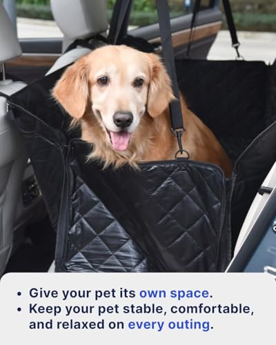 pettycare Dog Car Seat Cover for Back Seat, 600D Heavy Duty Waterproof & Scratch-Resistant for Car with Side Flap, Pet Back Seat Covers for Car with Seatbelt Black.