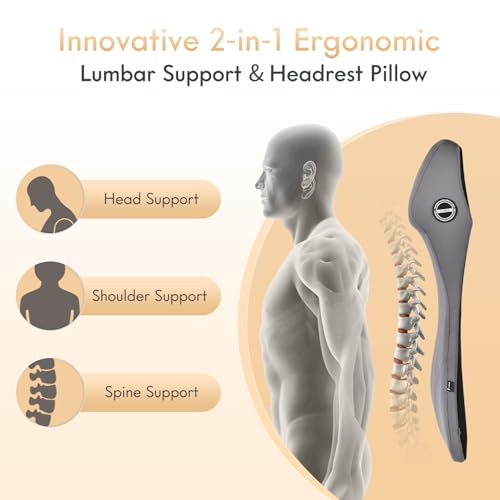 Car Seat Cushion and Lumbar Support Headrest Pillow Memory Foam Seat Cushion Ergonomic 2-in-1 Car Neck Pillow & Back Support for Car Truck Seat Long Driving Sciatica Tailbone Pain Relief, Gray - color: Gray, size: Seat Cushion + 2-in-1 Lumbar&headrest Pil