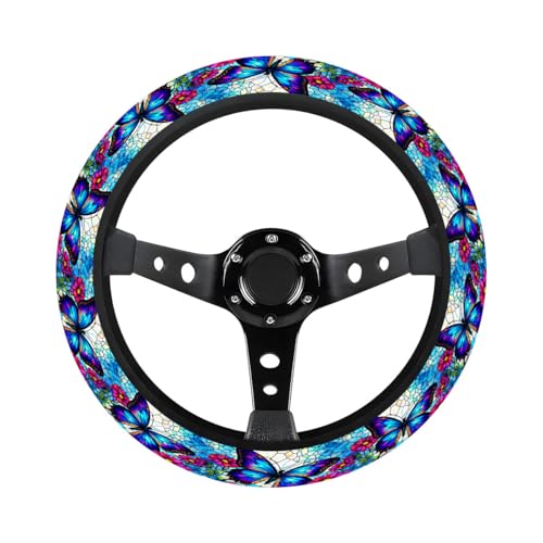 GENANY Blue Butterfly Steering Wheel Cover, Non Slip Polyester Car Wheel Protector for Car SUV Truck, Universal 15 Inch - color: Blue Butterfly