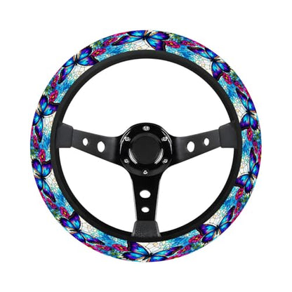 GENANY Blue Butterfly Steering Wheel Cover, Non Slip Polyester Car Wheel Protector for Car SUV Truck, Universal 15 Inch - color: Blue Butterfly