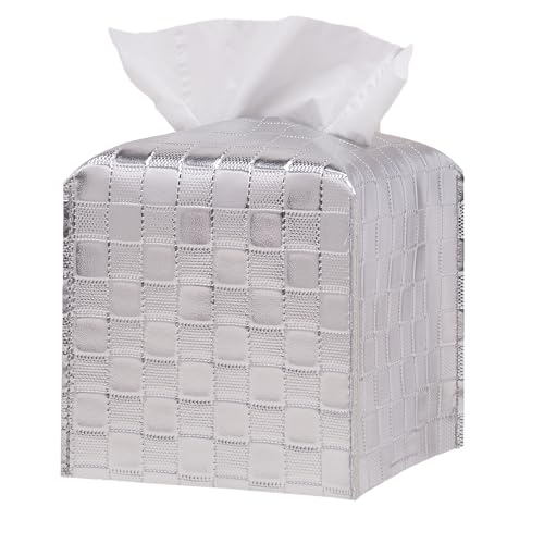 Tissue Box Cover, Tissue Box Holder, Tissue Holders Decorative Organizer for Christmas Home Decor, Tabletop and Car, 5"X5"X5" (Silver) - color: Silver