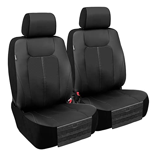Season Guard Dakota Truck Seat Covers; Universal Fit for Large or SUV; Heavy Duty Design; Front and Rear Storage Pockets, Built-in Molle Style Organizer; Semi-Custom Fit; Faux Leather; 2pcs, Black - color: Truck Front Cover Black A