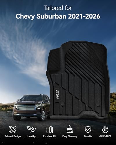 3W Floor Mats & Cargo Liner for 2021-2026 Chevy Suburban (Only 7 Seats (Not Fit 8/9 Seats) / Yukon XL (Not Fit Yukon) /Escalade ESV 7 Seat, TPE All Weather Custom Fit Full Set Car Liner,Bucket Seat - size: Chevy Suburban 2021-2025 Full Set