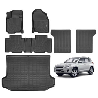 Naibeve Floor Mats for 2006-2012 Toyota RAV4-All Weather for Toyota RAV4 Floor Mats Liners 2 Row & Cargo Mats Liner & Backrest Mats (Floor Liner+Trunk Mat+Backrest Mats) - size: 4)Rav4|2006-2012
