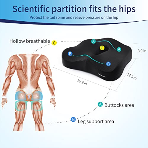 Memory Foam Seat Chair Cushion for Relieves Back Sciatica Pain Tailbone Pain Coccyx Degenerating Disc Orthopedic Osteoarthritis Prostate Cushion Low Back Pain Cushion Hip Shaping (Black mesh) - color: Black Mesh