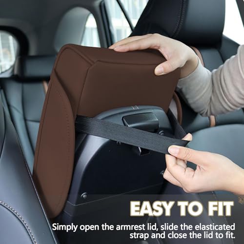 Hovom Car Center Console Cover, 13.39"×7.87"×2.76" Leather Armrest Cover for Cars, Memory Foam Armrest Pillow with Pocket, Cup Holder & Phone Slot, Universal Vehicle Arm Rest Cushion Pad (Coffee) - color: Coffee