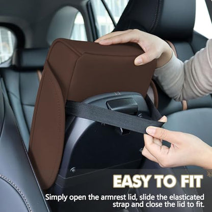 Hovom Car Center Console Cover, 13.39"×7.87"×2.76" Leather Armrest Cover for Cars, Memory Foam Armrest Pillow with Pocket, Cup Holder & Phone Slot, Universal Vehicle Arm Rest Cushion Pad (Coffee) - color: Coffee