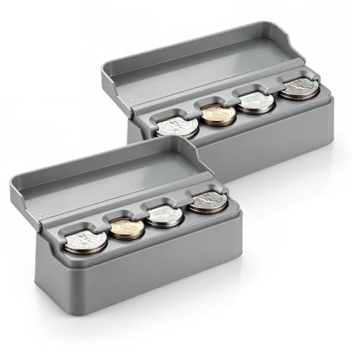 SINGARO Coin Holder for Car, Coin Change Organizer Compatible with Coins of Different Sizes, Dash-Mounted Holder Suitable for Most Cars, Trucks(2PCS Gray) - color: GRAY, size: 2pc