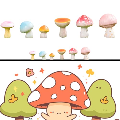 Cute Colorful Mushroom Phone Buddy - 6PCS Resin Mini Figurines, Adhesive Peel-and-Stick Decor for Kindle Cellphone Car Dashboard, Office Desk, Fun Tiny Critters Accessories - style: Colorful Mushrooms