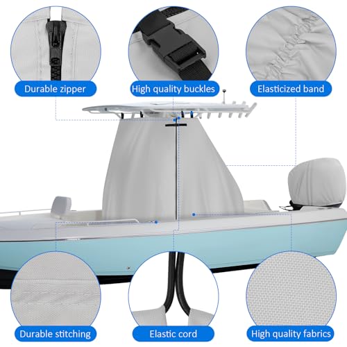 T-Top Center Console Boat Cover, Heavy Duty 1200D Waterproof T Top Console Cover with Motor Cover, UV Resistant Polyester T-Top Boat Cover, Gray(82" L x 54" W x 72" H) - color: Gray, size: L:82"L*54"W*72"H