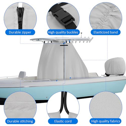 T-Top Center Console Boat Cover, Heavy Duty 1200D Waterproof T Top Console Cover with Motor Cover, UV Resistant Polyester T-Top Boat Cover, Gray(82" L x 54" W x 72" H) - color: Gray, size: L:82"L*54"W*72"H