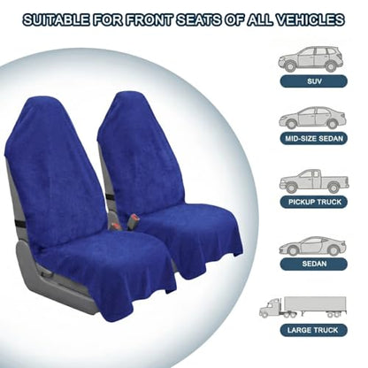 Car Seat Towel Cover, 2pcs Universal Front Seat Protector for Cars, SUVs and Trucks, Sweat Towel Car Seat Cover for Gym, Yoga, Swimming, Pets and Family Travel, Blue