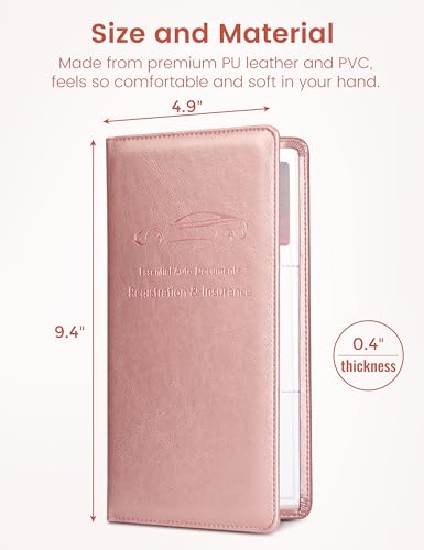 Yarnic Car Registration and Insurance Holder, Car Document Holder with Magnetic Closure, Car Wallet for Driver License, Cards and other Essential Documents (Rose Gold) - color: rosegold