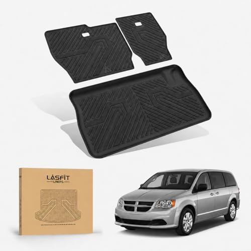 LASFIT Cargo Liner & Backrest Mat for Dodge Grand Caravan 2008-2020/ Chrysler Town & Country 2008-2016 All Weather TPE Custom Fit Truck Mat Car Liner Non-Slip, Black - size: 2008-2016|For Town&Country|Cargo&Backrest Mat