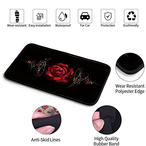 Auto Center Console Cover Pad+ 2 Coasters, Stylish Pattern Soft Car Armrest Cover Auto Center Console Pad, Car Decorative Accessory Universal Fit for Most Car/SUV/Truck, Red Rose