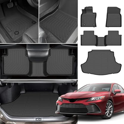 Floor Mats for Toyota Camry 2018 2019 2020 2021 2022 2023 2024(FWD ONLY), (Non Hybrid or AWD) 2022 Camry Floor Mats, 1st & 2nd Row & Cargo Liner, TPE Anti-Slip Waterproof Car Accessories - style: 10)2018-2024|Camry|Floor&Cargo Mats