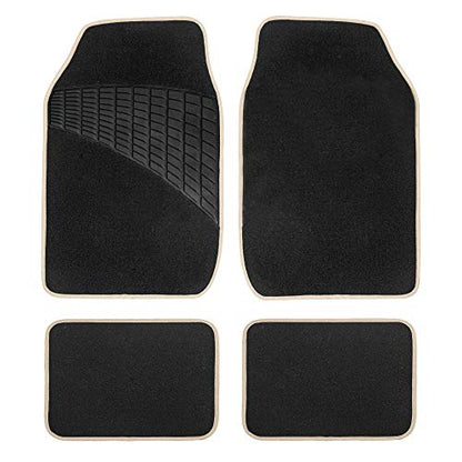 FH Group Color-Trimmed Non-Slip Carpet Car Floor Mats with Rubber Heel Pad – Universal Fit for Sedan, SUV & Truck – Full Set Beige/Black - color: BEIGE