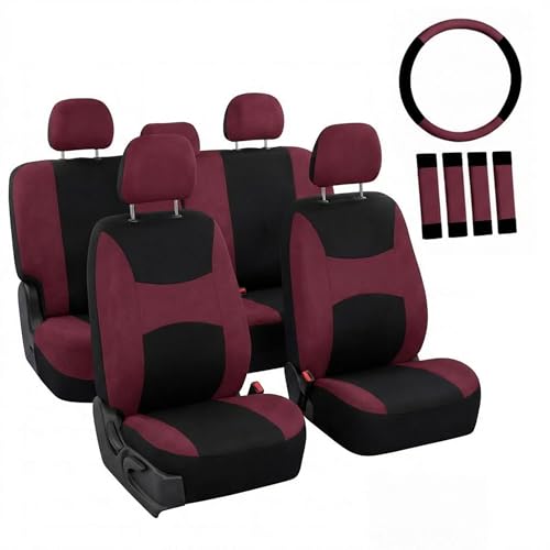FH Group Car Seat Covers Full Set Cloth,Universal Fit combo,Washable Automotive Seat Covers,Low Back Front Seat Covers,Airbag Compatible,Split Bench Rear Seat for SUV,Sedan,Van Burgundy - color: Burgundy