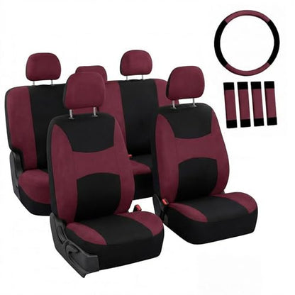 FH Group Car Seat Covers Full Set Cloth,Universal Fit combo,Washable Automotive Seat Covers,Low Back Front Seat Covers,Airbag Compatible,Split Bench Rear Seat for SUV,Sedan,Van Burgundy - color: Burgundy