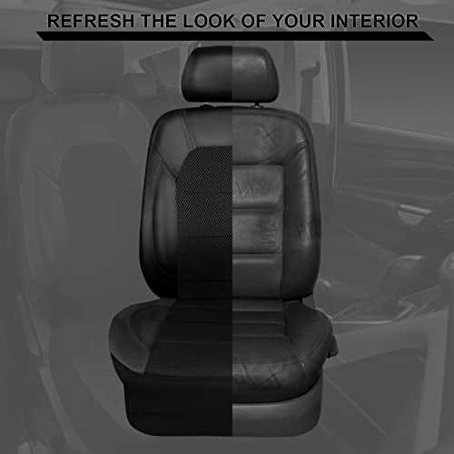 CAR PASS Leather and 3D Air Mesh Universal Fit Car Seat Covers, for Sedans,Trucks,Suvs,Airbag Compatible,Zipper Design and Reserved Opening Holes for Headrest(Full Set, Black and Black)