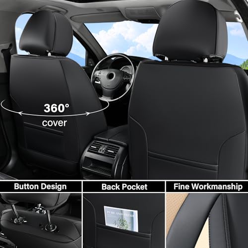Coverado Waterproof Nappa Leather Car Seat Covers, Automotive Seat Covers，Front Car Seat Cushion & Car Seat Protector, Black&Beige Seat Covers Universal Fit for Most Cars, SUVs, Trucks - color: Black&Beige, size: Front