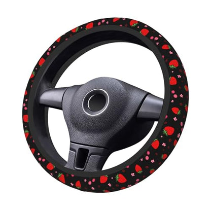 Cherry Strawberry Neoprene Steering Wheel Cover for Men Women Anti-Slip Elastic Steering Wheel Protective Cover 15in Universal Car Accessories Fit Cars, SUVs, Auto - color: Cherry Strawberry