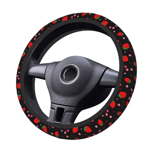 Cherry Strawberry Neoprene Steering Wheel Cover for Men Women Anti-Slip Elastic Steering Wheel Protective Cover 15in Universal Car Accessories Fit Cars, SUVs, Auto - color: Cherry Strawberry