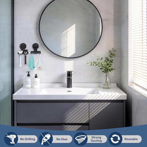 No-Drill Suction Cup Razor and Shaver Holder, Stainless Steel Shower Hook for Towel & Loofah, Damage-Free Reusable Bathroom Wall Organizer 2 Pack Matte Black - color: Matte Black