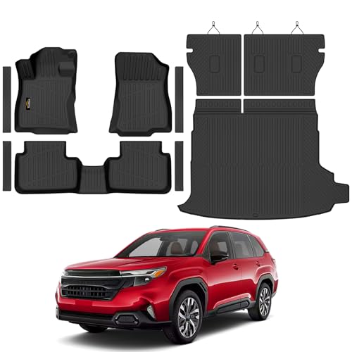 Floor Mats Fit for Forester Hybrid 2025 2026 Trunk Mat with Backrest Mat All Weather TPE Rubber Cargo Liner Back Seat Protector Full Set for Forester 2025 Plug-in Hybrid Accessories, Black