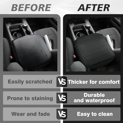 Center Console Armrest Cover Fit for Dodge Ram1500/2500/3500 2013-2018 Accessories, Comfort Armrest Pad Console Lid Cushion Vegan Leather 1-Inch Extra Thick(Bucket Seat ONLY) - size: 3) 13-18 |Ram1500/2500/3500| Bucket Seat, +Thick