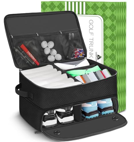 CAMPLAND 2 Layer Golf Bag, Waterproof Golf Locker for 2 Pair Shoes, Durable Golf Trunk Storage for Balls, Tees, Clothes, Gloves, Accessories, Golf Gifts