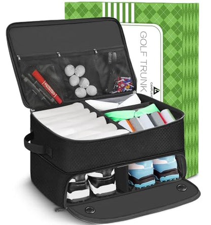 CAMPLAND 2 Layer Golf Bag, Waterproof Golf Locker for 2 Pair Shoes, Durable Golf Trunk Storage for Balls, Tees, Clothes, Gloves, Accessories, Golf Gifts