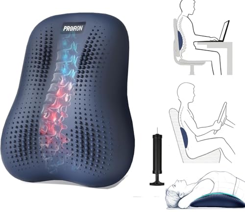 Lumbar Support Pillow, Inflatable Rubber Lumbar Pillow for Lower Back Pain Relief - Car Back Cushion for Driving Seat, Office Chair, Back Support Stretcher, Waterproof, Adjustable Thick, 12''Lx 14''H - color: Blue