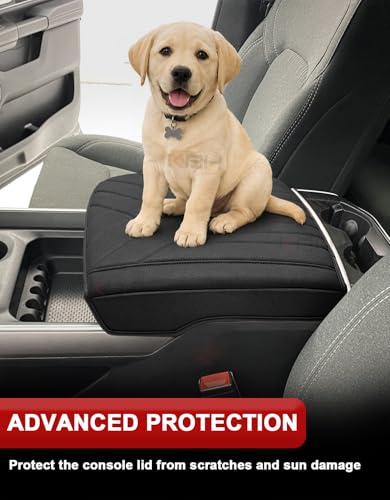 KBH Center Console Armrest Cover for 2019-2026 Dodge Ram 1500 2500 3500 5th Gen, Arm Rest Cushion Pad Protector, Vinyl Leather, Black (Fits Bucket Seat Only) - color: Black Stitch