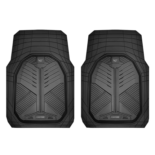 CAR PASS Heavy Duty Rubber Car Mats, Deep-Dish 2-Piece Car Floor Mats Front Only, All Weather Protection Universal Trim-to-Fit for SUVs Trucks Sedans, Waterproof Anti-Slip, Black