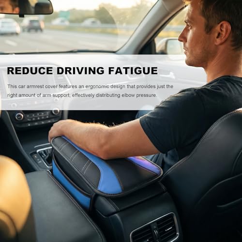 Car Center Console Cover, Leather Auto Arm Rest Protector Cushion with 2 Side Storage Bags, Universal Armrest Cushion Pad Middle Console Cover for SUVs Sedans Trucks (Blue) - color: Blue