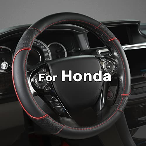 GIANT PANDA Microfiber Leather Steering Wheel Cover for Honda Accord,Civic,CR-V,HR-V,Pilot(Diamond-Pattern-Black+Red Line-Standard Size) - color: B-Black+Red Line, size: Standard size (14.5''-15'')