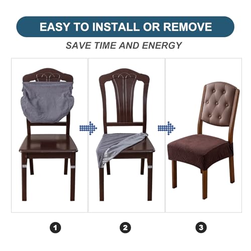 Removable and Washable Seat Covers for Dining Room Chairs Set of 2 - Waterproof Stretch Chair Seat Slipcovers, No Back Covers - color: Chocolate, size: 2PCS-Rear-gapped