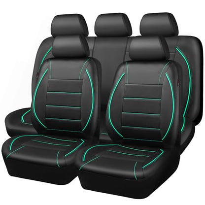 CAR PASS Universal FIT Piping Leather Car Seat Cover, for suvs,Van,Trucks,Airbag Compatible,Inside Zipper Design and Reserved Opening Holes (Full Set, Black and Mint) - color: Full Set Mint