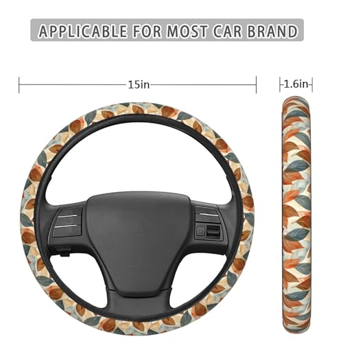 Boho Abstract Mid Century Modern Leaf Steering Wheel Cover for Women Men, Non-Slip Steering Wheel Protector Car Wheel Covers, Universal 15 Inch Fit for Auto, Suvs, Truck - color: Boho Mid Century Modern Leaf