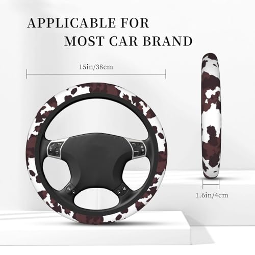 Brown Cow Print Neoprene Steering Wheel Cover for Men Women Anti-Slip Elastic Steering Wheel Protective Cover 15in Universal Car Accessories Fit Cars, SUVs, Auto - color: Brown Cow Print