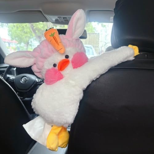 Plush Monkey Tissue Box Holder, Plush Pocket Tissue Cover for Car, Home, Office, Desk, Bathroom, Cute Decorative Soft Organizer (Pink Bunny Ear Duck) - color: Pink Bunny Ear Duck