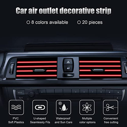 20 Pieces Universal Car Auto Air Conditioner Vent Outlet Trim Strip, Waterproof Flexible Shiny Auto Car Vent Interior Accessories for All Air Vent Outlet (20PCS - Red)