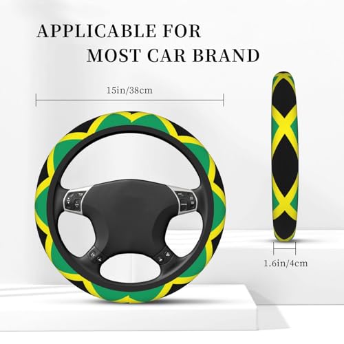Jamaica Flag Jamaican Car Steering Wheel Cover,Non-Slip Elastic Neoprene-Sweat Car Accessories,Universal 15 Inch Fit Auto, Vans Trucks,Suvs, Truck - color: Jamaican Flag