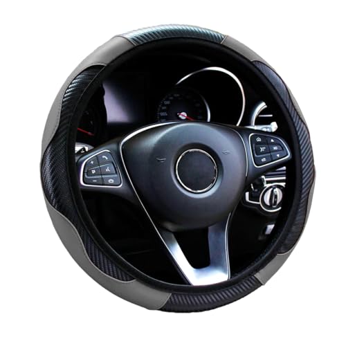 Ultra Fine Carbon Fiber Leather Steering Wheel Cover, Anti Slip and Sun Protective Protect The Steering Wheel, Easy to Install,Universal of 14.5"-15" (Grey) - color: Grey