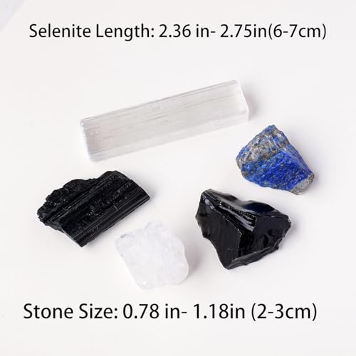 Apengshi Protection Crystal Stone Set for House and Family Protection Set of 5 Pieces Stone Black Tourmaline Clear Quartz Lapis Lazuli Obsidian and Selenite Healing Crystal Stones - color: House and Family Protection