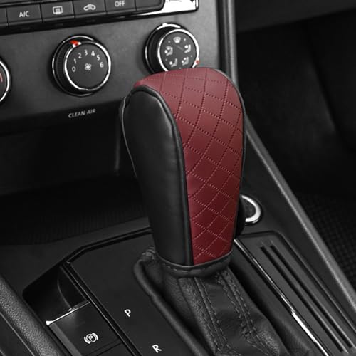 Leather Car Gear Shift Knob Cover, Upgraded Anti-Slip Design Stick Shift Knob Cover, Universal Durable Car Decorative Accessories Shifter Stick Protector Suitable for Cars,Trucks,SUVs (Maroon) - color: Business-style red wine