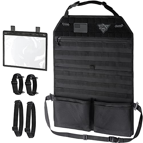 WYNEX Car Seat Organizer, Molle Backseat Cover Organizer Protector with Sling Rack, Visual Pocket and Patch, Universal Vehicle Fits for F150, Jeeps, Pickups & Trucks for Road Trips - color: Black